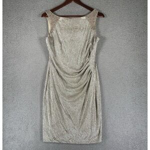 RALPH LAUREN Women's Metallic White Gold Cocktail Dress, Size 14